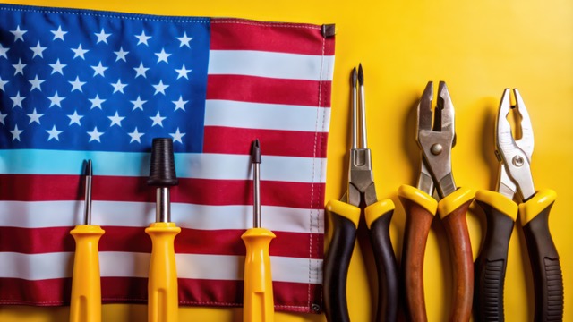 handyman tools over an american flag